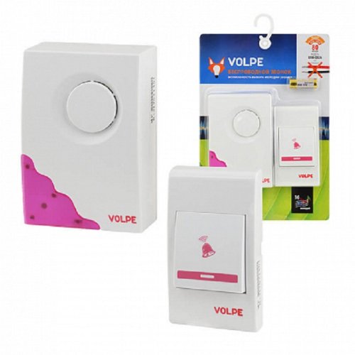 Звонок беспроводной аналоговый Volpe UDB-Q026 W-R1T1-16S-80M-WH Белый фото Звонок беспроводной аналоговый Volpe UDB-Q026 W-R1T1-16S-80M-WH Белый картинка